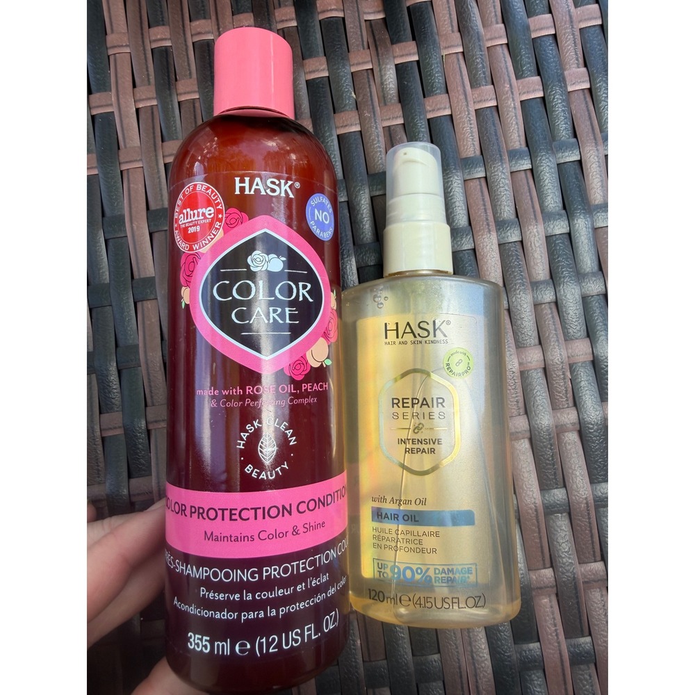 HASK Color Protection Conditioner Rose Oil Peach & Intensive Repair Hair Oil Set